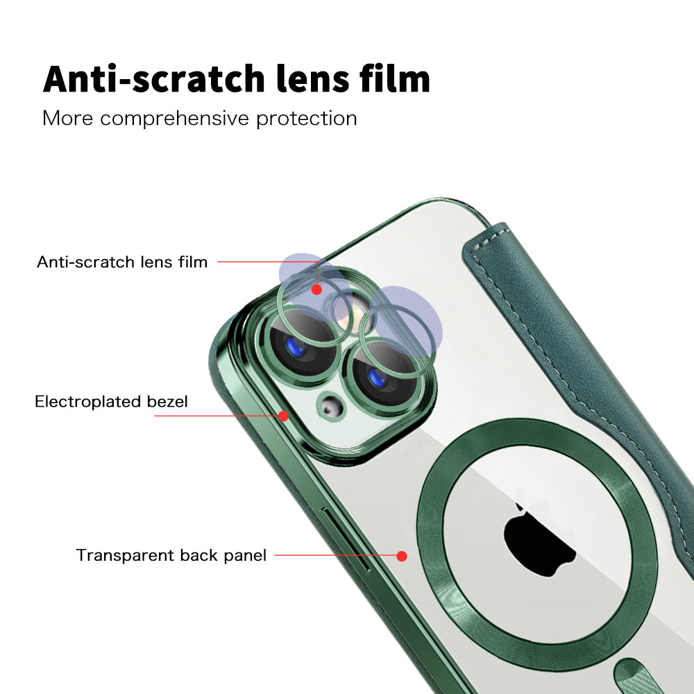 MagSafe Case for Apple iPhone 15 Plus, Techsuit, SmartMag Book, Green