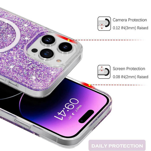 MagSafe Case for Apple iPhone 15 Plus, Techsuit, Sparkly Glitter, Magenta