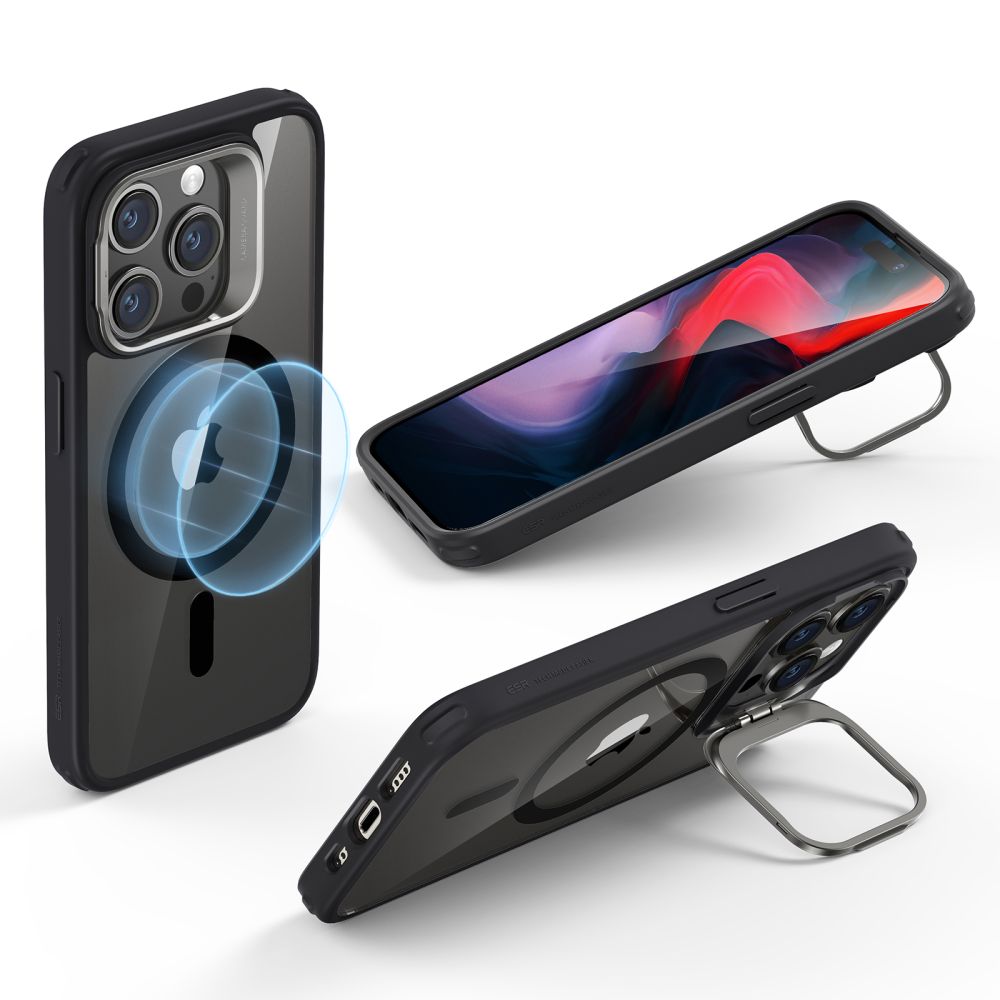 MagSafe Case for Apple iPhone 15 Pro, ESR, Classic Hybrid Kickstand, Transparent Black