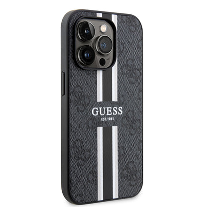 MagSafe Case for Apple iPhone 15 Pro, Guess, 4G Printed Stripes, Black