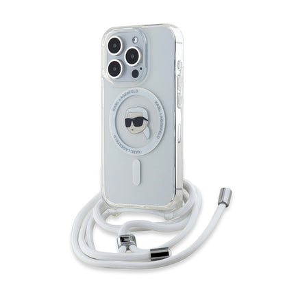 MagSafe Case for Apple iPhone 15 Pro, Karl Lagerfeld, IML Crossbody Karl's Head, Transparent