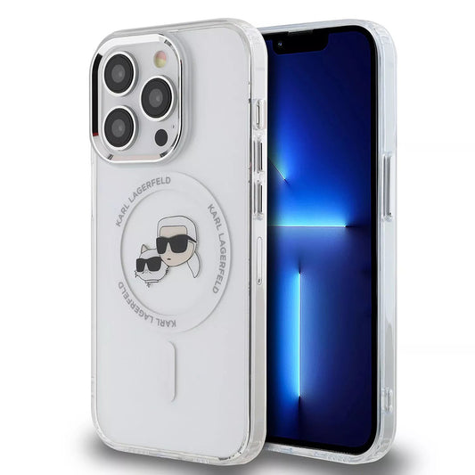 MagSafe Case for Apple iPhone 15 Pro, Karl Lagerfeld, IML Metal Karl & Choupette's Heads, White