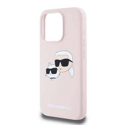 MagSafe Case for Apple iPhone 15 Pro, Karl Lagerfeld, Silicone Karl & Choupette's Heads, Pink