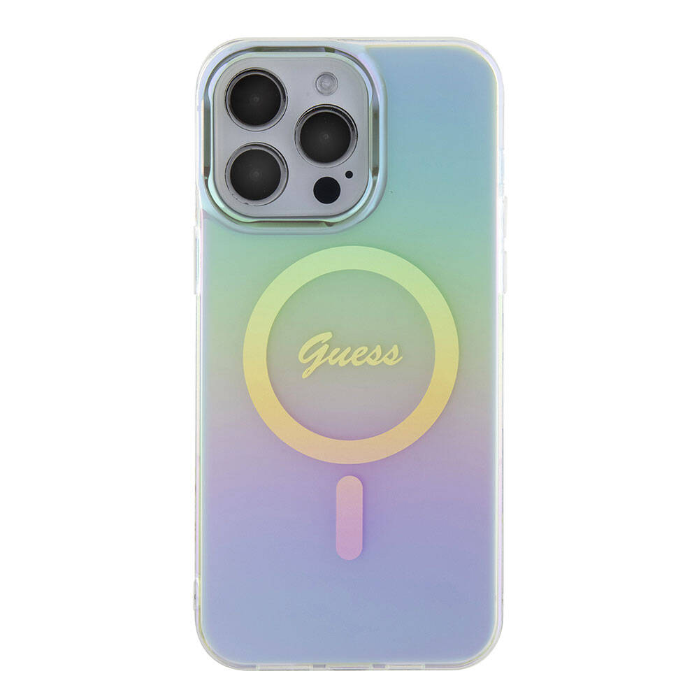 MagSafe Case for Apple iPhone 15 Pro Max, Guess, IML Iridescent, Turquoise