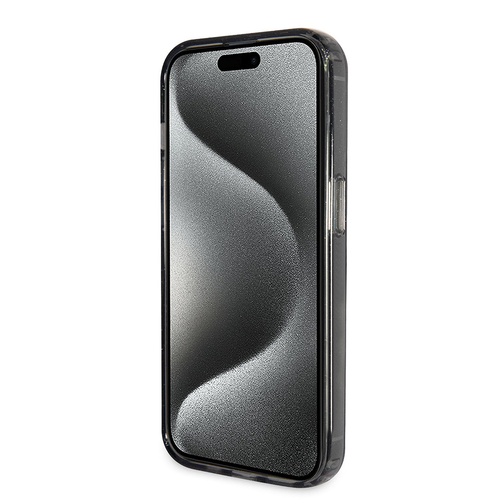 MagSafe Case for Apple iPhone 15 Pro Max, Guess, IML Ring Stand Glitter, Black