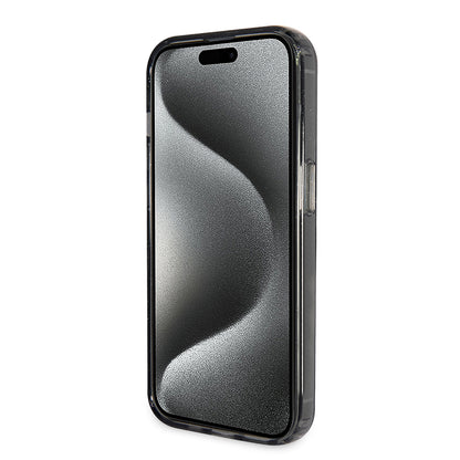 MagSafe Case for Apple iPhone 15 Pro Max, Guess, IML Ring Stand Glitter, Black