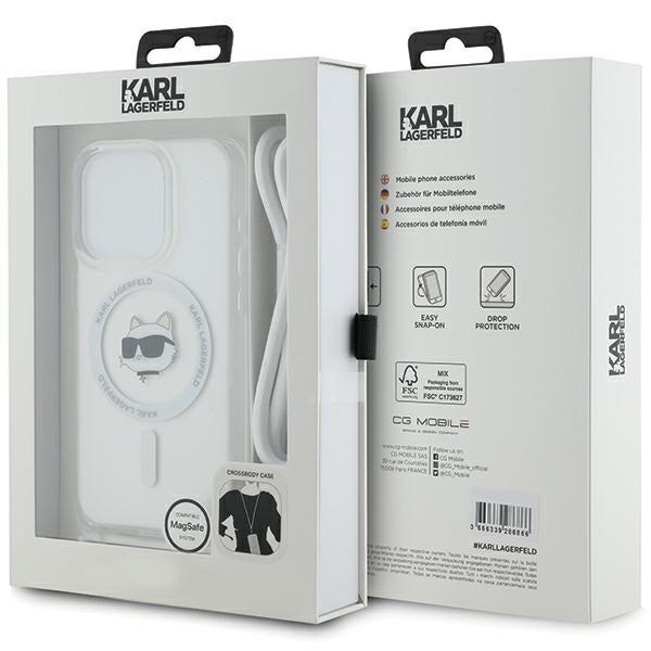 MagSafe Case for Apple iPhone 15 Pro Max, Karl Lagerfeld, IML Crossbody Choupette's Head with Strap, Transparent