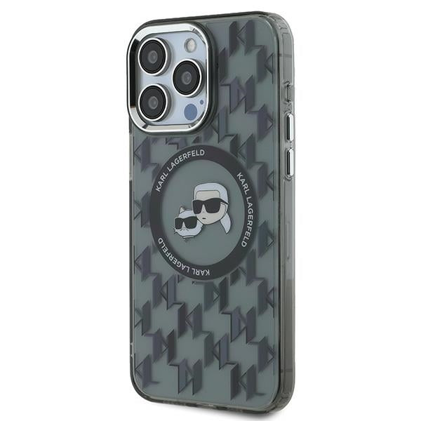 MagSafe Case for Apple iPhone 15 Pro Max, Karl Lagerfeld, IML Monogram Karl & Choupette's Heads, Black