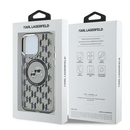 MagSafe Case for Apple iPhone 15 Pro Max, Karl Lagerfeld, IML Monogram Karl & Choupette's Heads, Black