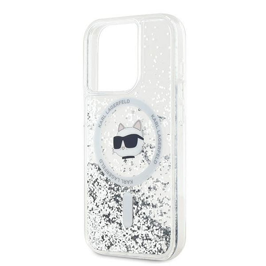 MagSafe Case for Apple iPhone 15 Pro Max, Karl Lagerfeld, Liquid Glitter Choupette Head, Transparent