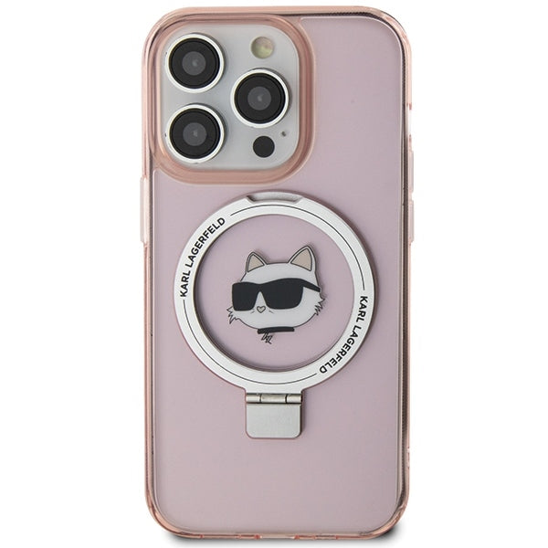 MagSafe Case for Apple iPhone 15 Pro Max, Karl Lagerfeld, Ring Stand Choupette's Head, Pink