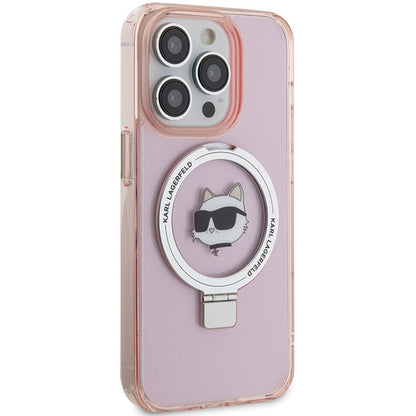 MagSafe Case for Apple iPhone 15 Pro Max, Karl Lagerfeld, Ring Stand Choupette's Head, Pink