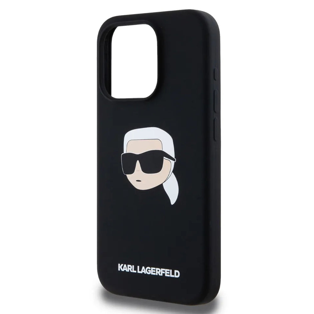 MagSafe Case for Apple iPhone 15 Pro Max, Karl Lagerfeld, Silicone Karl's Head, Black