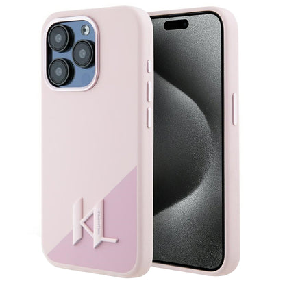 MagSafe Case for Apple iPhone 15 Pro Max, Karl Lagerfeld, Silicone Shadow Metal Initial, Pink
