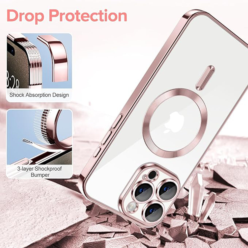 MagSafe Case for Apple iPhone 15 Pro Max, Techsuit, Luxury Crystal, Pink