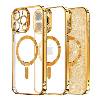 MagSafe Case for Apple iPhone 15 Pro Max, Techsuit, Luxury Glitter, Gold