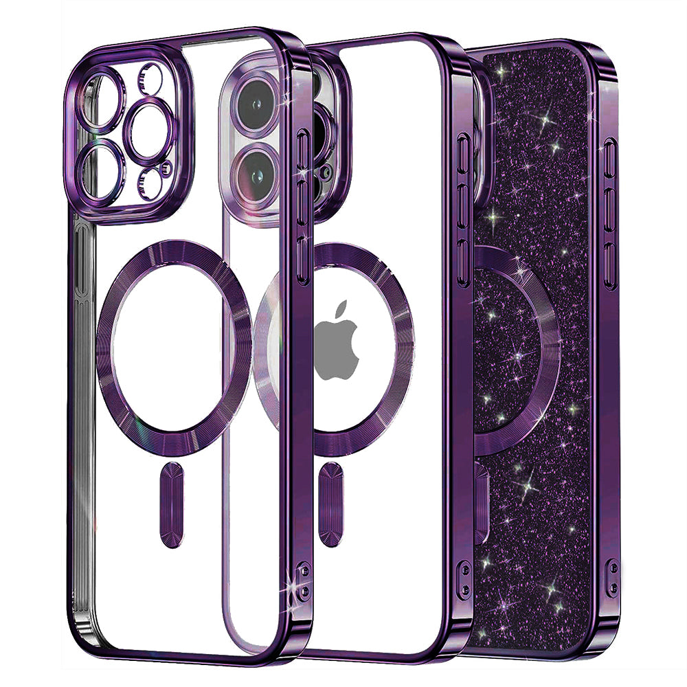 MagSafe Case for Apple iPhone 15 Pro Max, Techsuit, Luxury Glitter, Dark Purple
