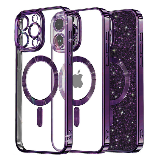 MagSafe Case for Apple iPhone 15 Pro Max, Techsuit, Luxury Glitter, Dark Purple