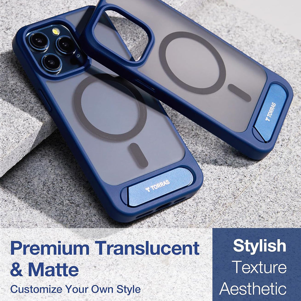 MagSafe Case for Apple iPhone 15 Pro Max, Torras, Pstand, Navy Blue