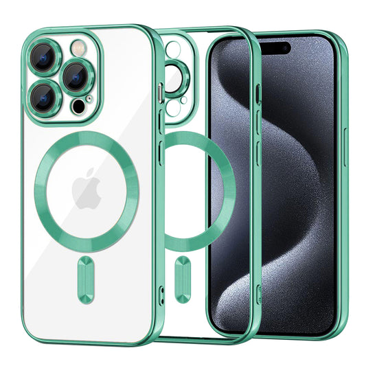 MagSafe Case for Apple iPhone 15 Pro, Techsuit, Luxury Crystal, Light Green