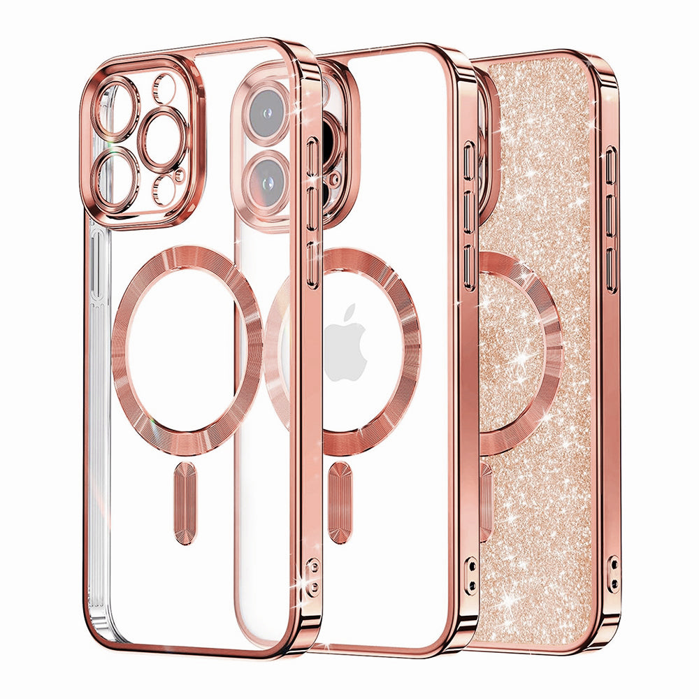 MagSafe Case for Apple iPhone 15 Pro, Techsuit, Luxury Glitter, Rose Gold