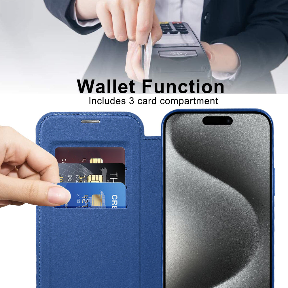 MagSafe Case for Apple iPhone 15 Pro, Techsuit, SmartMag Book, Blue