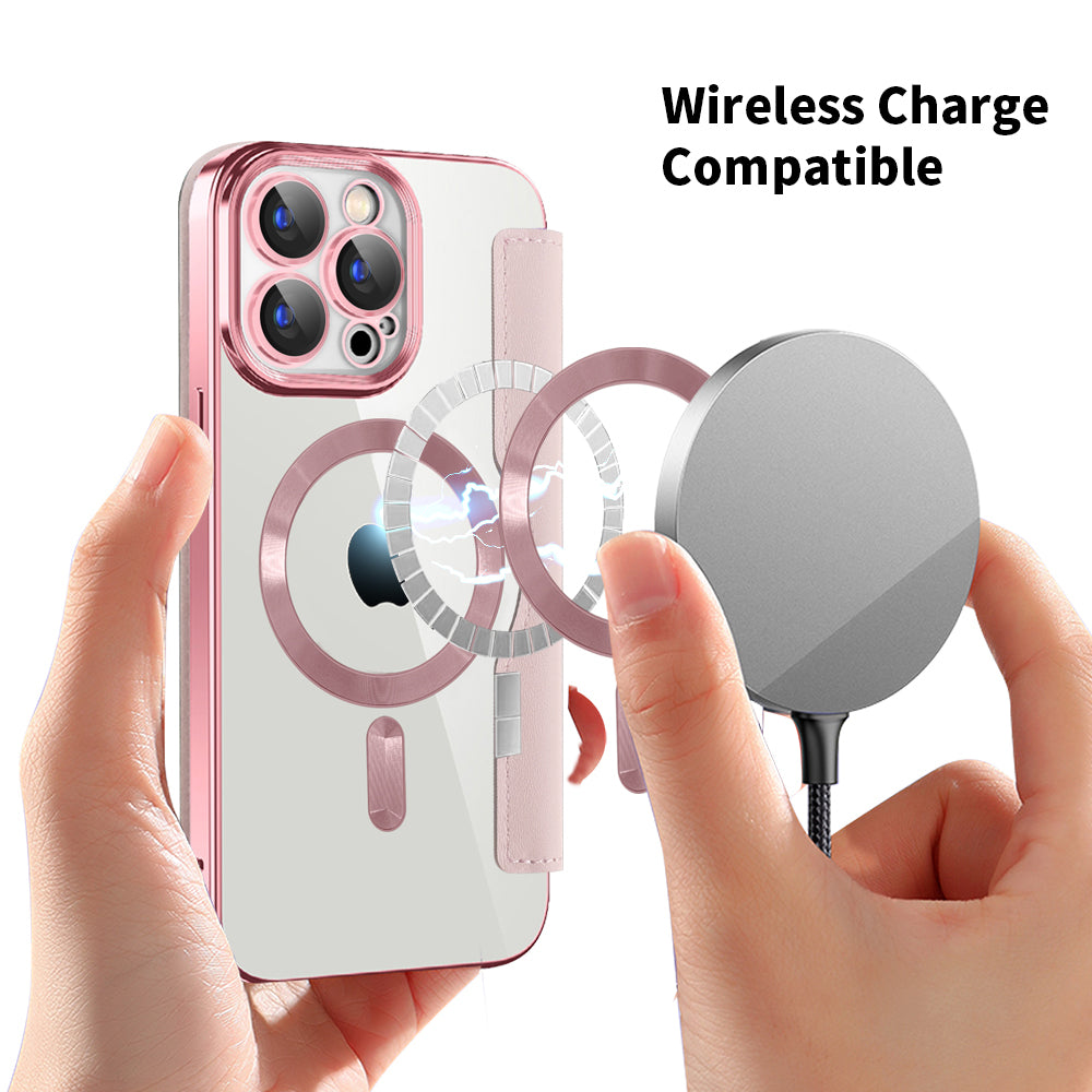 MagSafe Case for Apple iPhone 15 Pro, Techsuit, SmartMag Book, Pink