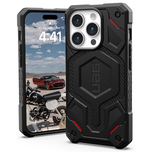 MagSafe Case for Apple iPhone 15 Pro, Urban Armor Gear, Monarch Pro Kevlar, Black