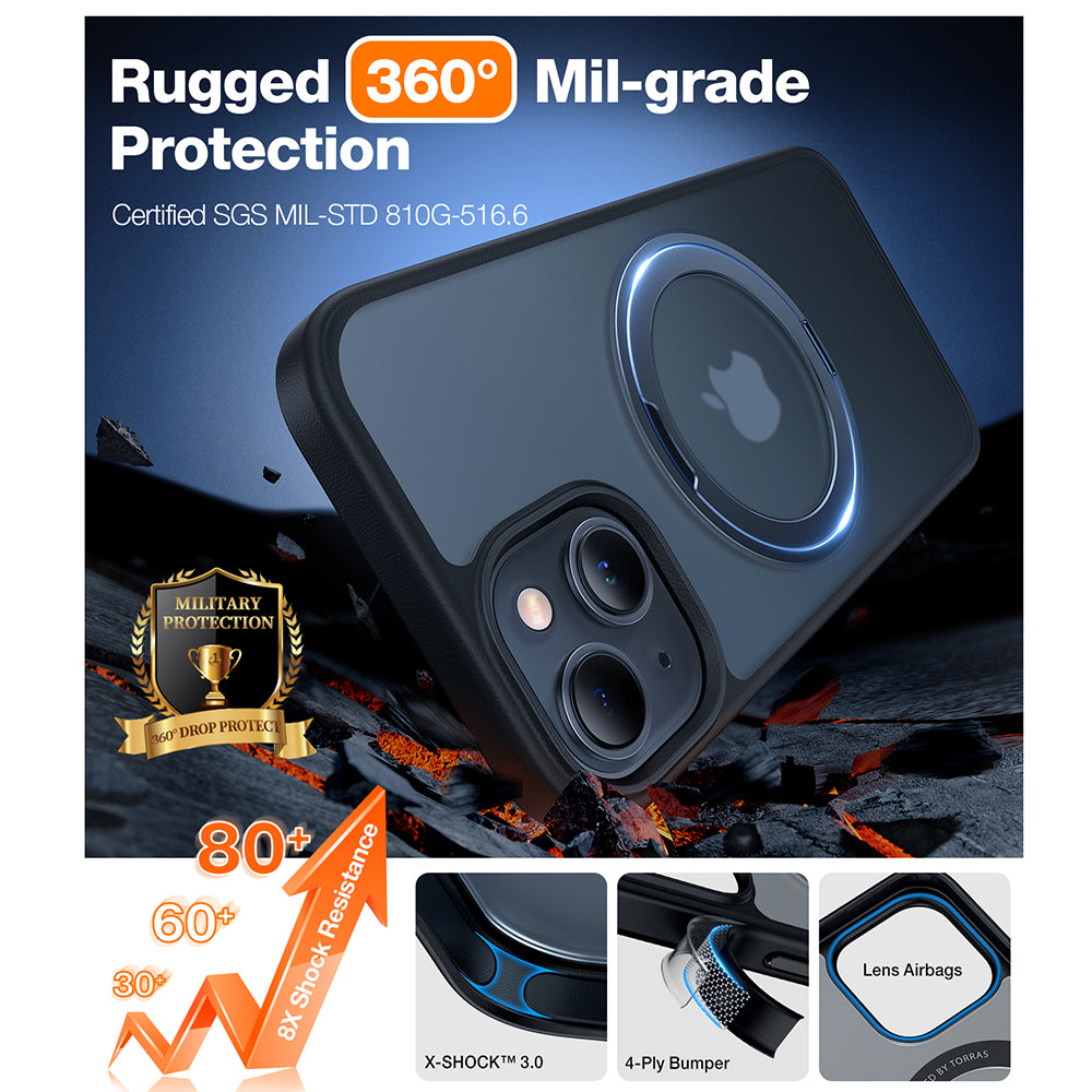 MagSafe Case for Apple iPhone 15, Torras, Ostand Pro, Black