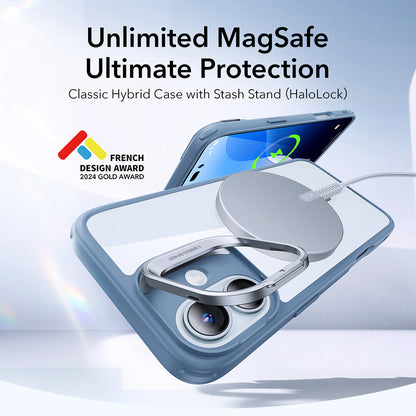 MagSafe Case for Apple iPhone 16, ESR, Classic Hybrid Kickstand, Transparent Blue