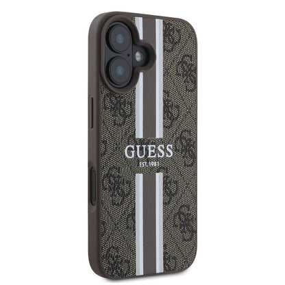 MagSafe Case for Apple iPhone 16, Guess, 4G Printed Stripes, Brown