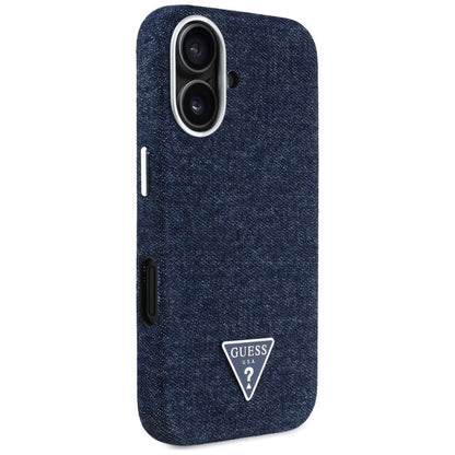 MagSafe Case for Apple iPhone 16, Guess, Denim Triangle Logo, Blue