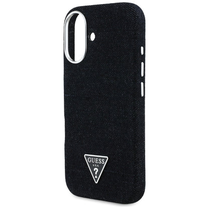 MagSafe Case for Apple iPhone 16, Guess, Denim Triangle Logo, Black