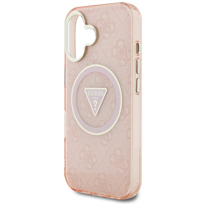 MagSafe Case for Apple iPhone 16, Guess, IML Glitter 4G Circle Triangle, Pink
