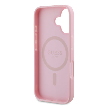 MagSafe Case for Apple iPhone 16, Guess, Peony Script, Pink
