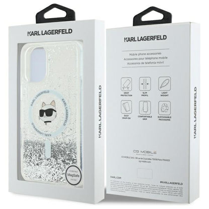 MagSafe Case for Apple iPhone 16, Karl Lagerfeld, Glitter Liquid Choupette Head, Transparent