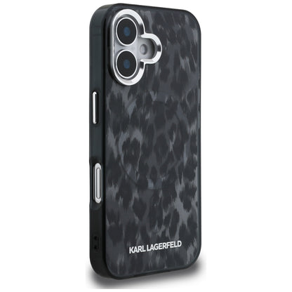 MagSafe Case for Apple iPhone 16, Karl Lagerfeld, IML Leopard Pattern, Black