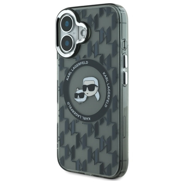 MagSafe Case for Apple iPhone 16, Karl Lagerfeld, IML Monogram Karl & Choupette's Heads, Black