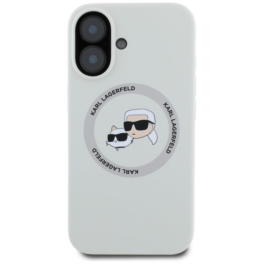 MagSafe Case for Apple iPhone 16, Karl Lagerfeld, Silicone Karl & Choupette's Heads, Beige