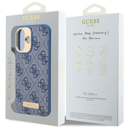 MagSafe Case for Apple iPhone 16 Plus, Guess, 4G Logo Plate, Blue