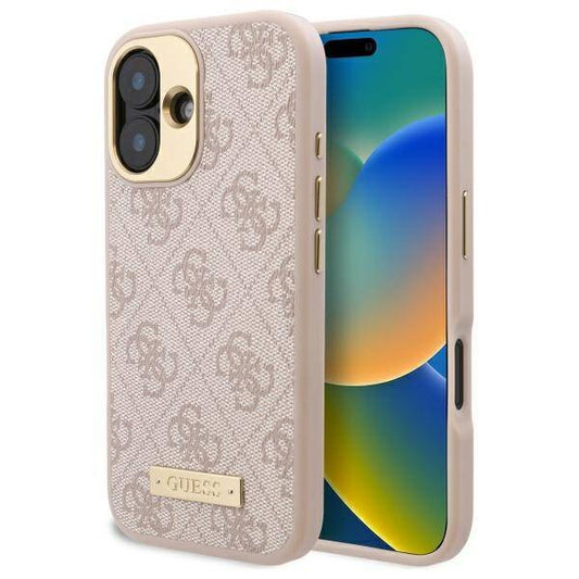 MagSafe Case for Apple iPhone 16 Plus, Guess, 4G Logo Plate, Pink