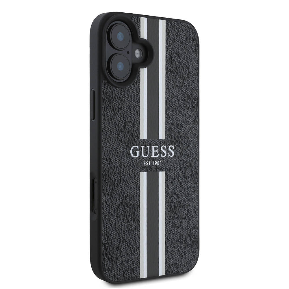 MagSafe Case for Apple iPhone 16 Plus, Guess, 4G Printed Stripes, Black
