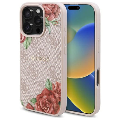 MagSafe Case for Apple iPhone 16 Pro, Guess, 4G Flowers Print, Pink