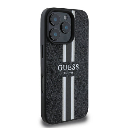 MagSafe Case for Apple iPhone 16 Pro, Guess, 4G Printed Stripes, Black