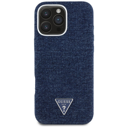 MagSafe Case for Apple iPhone 16 Pro, Guess, Denim Triangle Logo, Blue