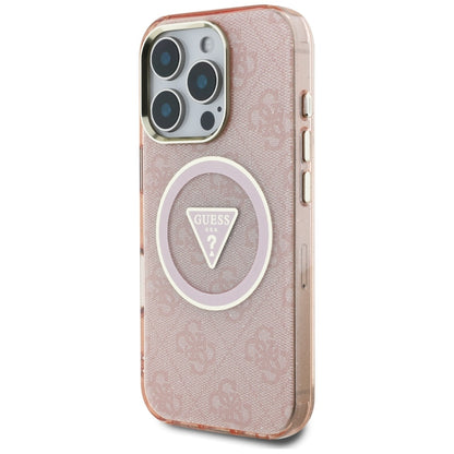 MagSafe Case for Apple iPhone 16 Pro, Guess, IML Glitter 4G Circle Triangle, Pink