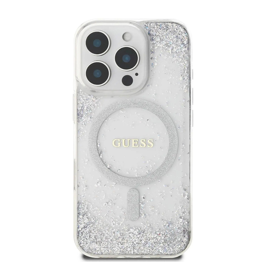 MagSafe Case for Apple iPhone 16 Pro, Guess, IML Glitter Gradient, Silver