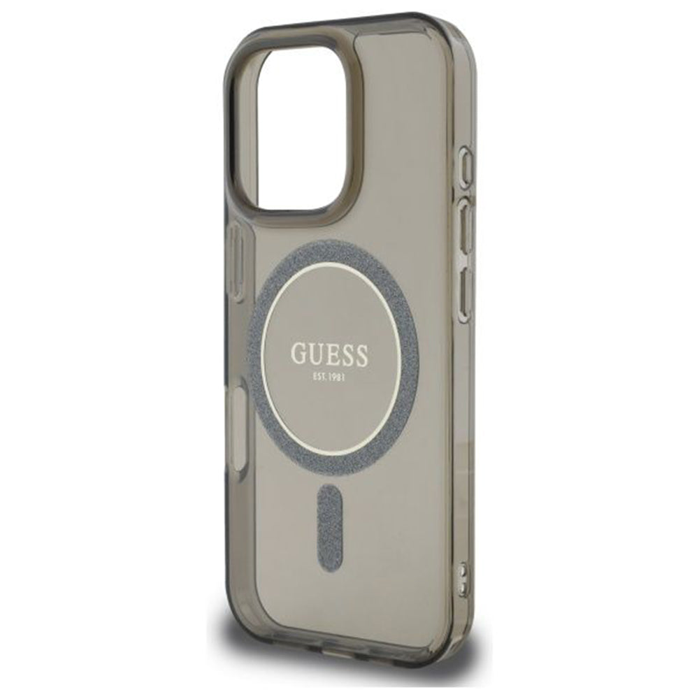 MagSafe Case for Apple iPhone 16 Pro, Guess, IML Glitter Ring, Black