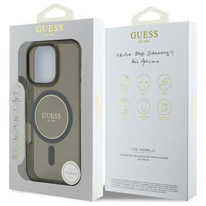 MagSafe Case for Apple iPhone 16 Pro, Guess, IML Glitter Ring, Black