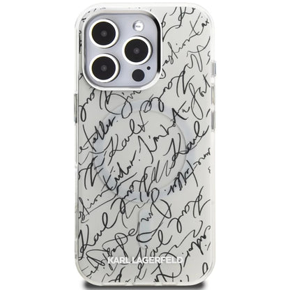 MagSafe Case for Apple iPhone 16 Pro, Karl Lagerfeld, IML Karl Script Pattern, White